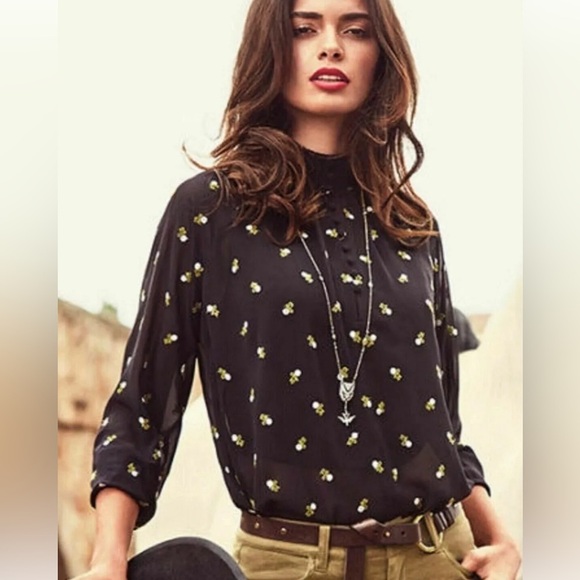 Cabi Floral Embroidered Smocked Neck Long‎ Sleeve Sheer Blouse, Xxs Oversized - Picture 10 of 10